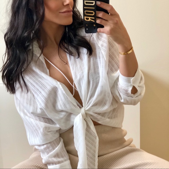 Tops - Last ☝🏼• TIE ME UP “White” Relaxed LS Blouse